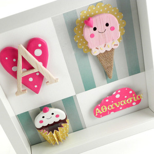 Καδράκι "Sweets for the sweets" - διακοσμητικό, ξύλο, πίνακες & κάδρα, κορίτσι, χαρτί, πηλός, χειροποίητα, δώρα για βάπτιση, είδη διακόσμησης, είδη δώρου, για παιδιά, παιδικά κάδρα - 5