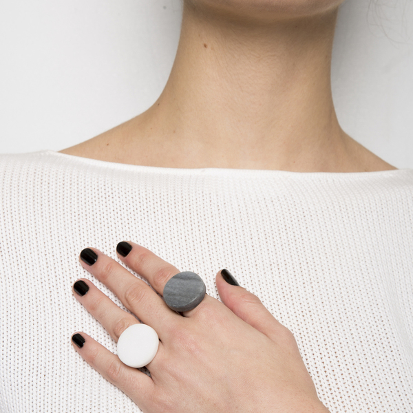Tinos C,δαχτυλίδι με μάρμαρο - statement, γεωμετρικά σχέδια, χειροποίητα, minimal, μεγάλα, αυξομειούμενα, δώρα για γυναίκες - 3