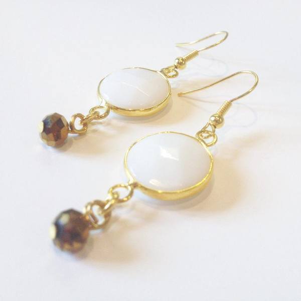 LARA ART White/gold Semi-precious stone earrings - ημιπολύτιμες πέτρες, faux bijoux - 2
