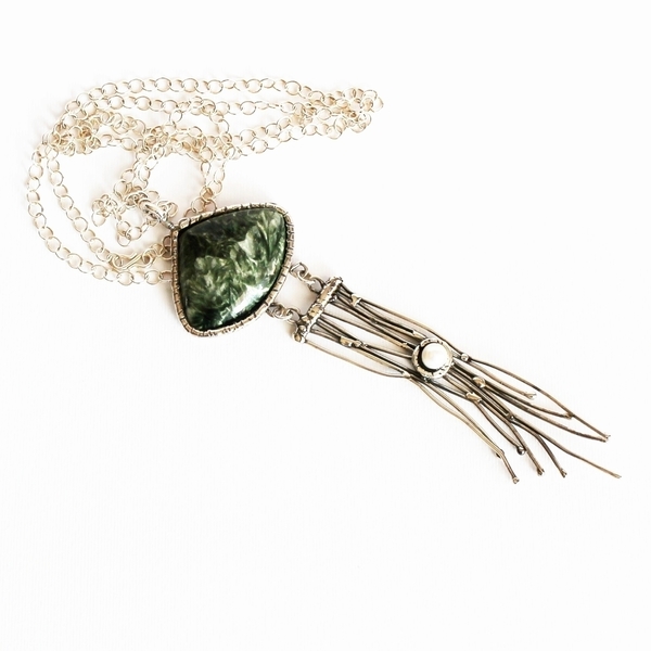 Κολιέ ασήμι πράσινη πέτρα - ημιπολύτιμες πέτρες, μαργαριτάρι, ασήμι 925, χειροποίητα