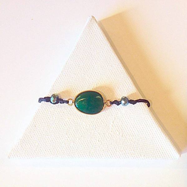 LARA ART Green bracelet - ημιπολύτιμες πέτρες, charms, κορδόνια, minimal, αυξομειούμενα - 2