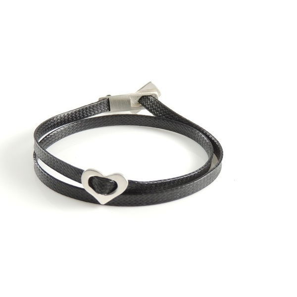 Heart bracelet - κερωμένα κορδόνια, ασήμι 925, σταθερά, πολύσειρα - 3