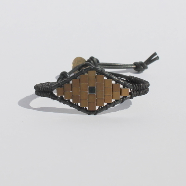 Black diamond shape bracelet - δέρμα, αιματίτης, χειροποίητα - 2