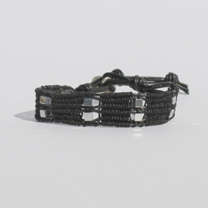 Black cord & hematite bracelet - δέρμα, αιματίτης, χειροποίητα