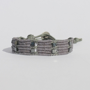 Grey cord & hematite bracelet - δέρμα, αιματίτης, χειροποίητα