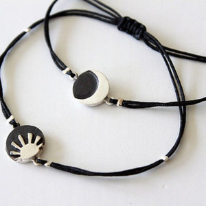 Ασημένια βραχιόλια - Ήλιος & Φεγγάρι - charms, design, μοναδικό, μοντέρνο, sexy, φεγγάρι, ήλιος, βραχιόλια, κορδόνια, χειροποίητα, minimal, νεανικό, αυξομειούμενα