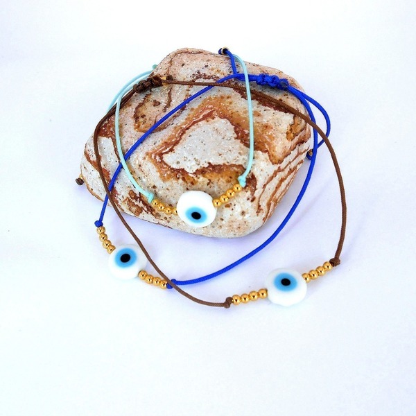 Glass evil eye friendship bracelet - chic, πολύχρωμο, γυαλί, charms, επιχρυσωμένα, κορδόνια - 3