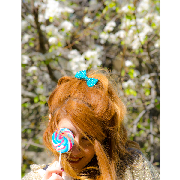 Σετ Ηair Bow Polka Dots Patterns Λαστιχάκια - ύφασμα, φιόγκος, πουά, λαστιχάκι, λαστιχάκια μαλλιών - 3