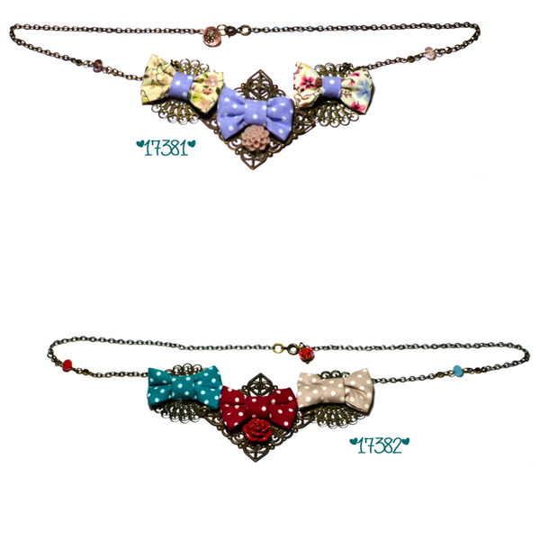 Vintage & Romantic Necklace - φιόγκος, vintage, charms, μακρύ, καρδιά, πουά, μέταλλο, φλοράλ, romantic, κοντά, κρεμαστά - 2