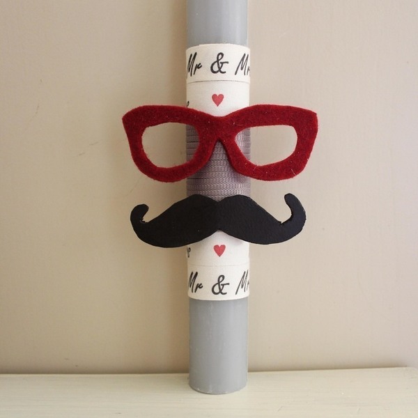 Λαμπάδα Mr & Mrs - κορδέλα, chic, handmade, χαρτί, τσόχα, χειροποίητα - 3