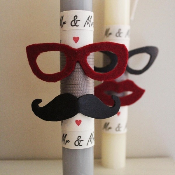 Λαμπάδα Mr & Mrs - κορδέλα, chic, handmade, χαρτί, τσόχα, χειροποίητα - 4