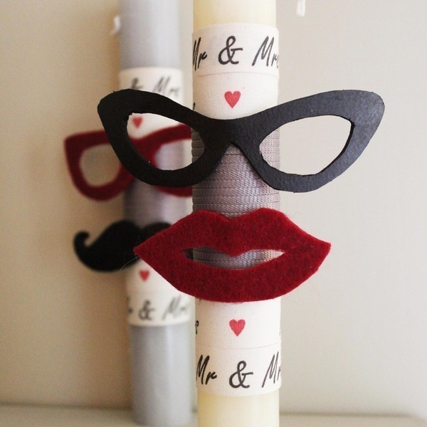 Λαμπάδα Mr & Mrs - κορδέλα, chic, handmade, χαρτί, τσόχα, χειροποίητα - 5