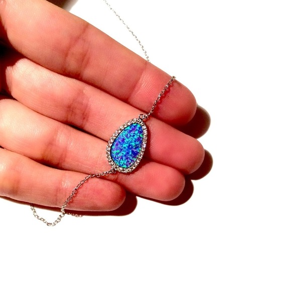 Blue opal - fashion, charms, επιχρυσωμένα, μακριά, οπάλιο - 3