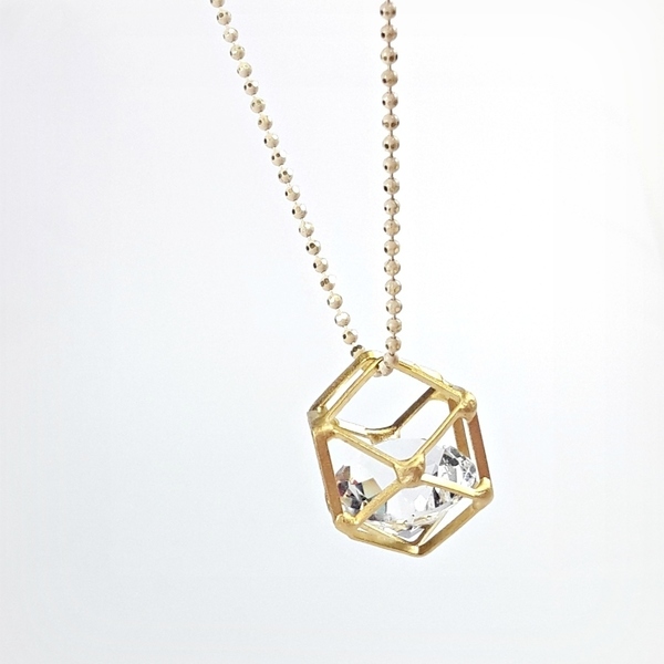 Diamond in a Cube - ημιπολύτιμες πέτρες, chic, handmade, fashion, καλοκαιρινό, charms, ιδιαίτερο, μοναδικό, μοντέρνο, επιχρυσωμένα, ορείχαλκος, κρύσταλλα, μακρύ, γεωμετρικά σχέδια, χειροποίητα, μακριά - 2
