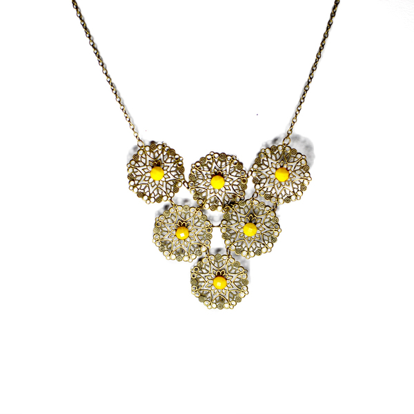 Yellow Filigree - chic, πέτρα, μέταλλο, χειροποίητα