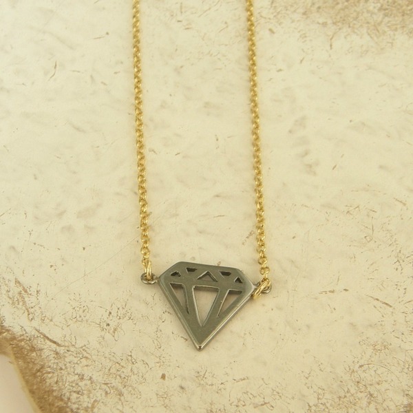Xoutou's Silver Line Necklace Diamond - επιχρυσωμένα, ασήμι 925, μακρύ, κοντά, κρεμαστά - 3
