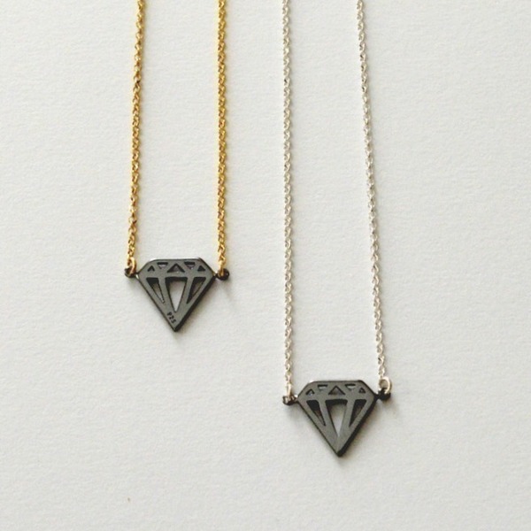 Xoutou's Silver Line Necklace Diamond - επιχρυσωμένα, ασήμι 925, μακρύ, κοντά, κρεμαστά