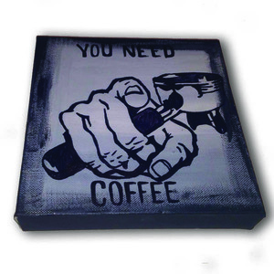 ''u need coffee'' - διακοσμητικό, ζωγραφισμένα στο χέρι, πίνακες & κάδρα, καμβάς, επιτοίχιο, διακόσμηση, ακρυλικό, χειροποίητα