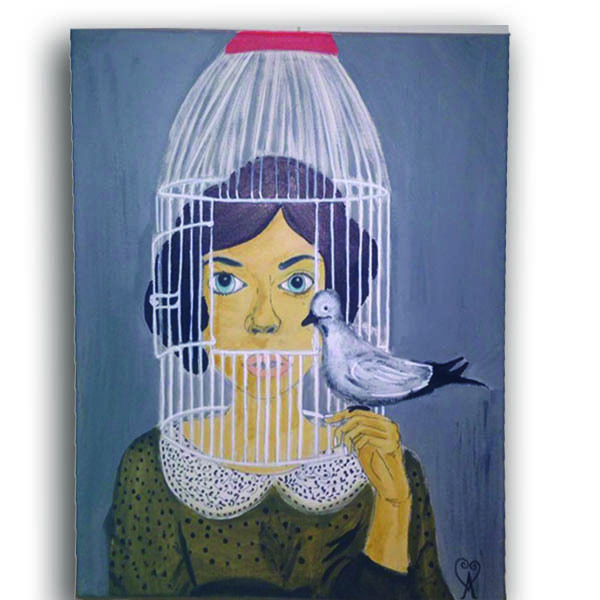 think out the cage - πίνακες ζωγραφικής, πίνακες σε καμβά, πίνακας με γυναίκα