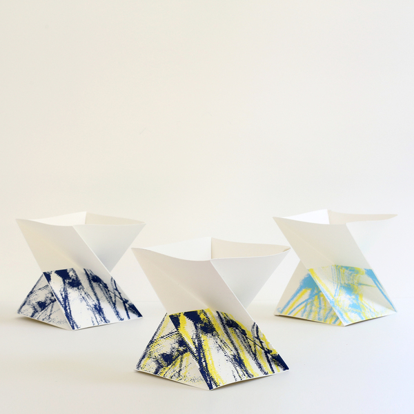 origami σετ τριών χάρτινων μεταξοτυπημένων μπολ - διακοσμητικό, χαρτί, βάζα & μπολ, διακόσμηση, γεωμετρικά σχέδια, πρωτότυπα δώρα