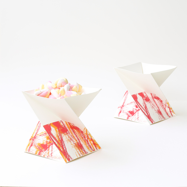 origami σετ δύο χάρτινων μεταοτυπημένων μπολ - διακοσμητικό, χαρτί, βάζα & μπολ, διακόσμηση, γεωμετρικά σχέδια