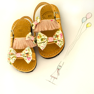 #Flamenco Beach# Baby Sandals - δέρμα, φιόγκος, chic, μοντέρνο, κορίτσι, πουά, σανδάλι, χειροποίητα, φλοράλ, romantic, κρόσσια, για παιδιά - 3