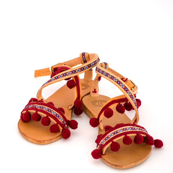 #Palmizana Island# Sandals - δέρμα, καλοκαιρινό, σανδάλι, pom pom, χειροποίητα, boho, ethnic, ankle strap