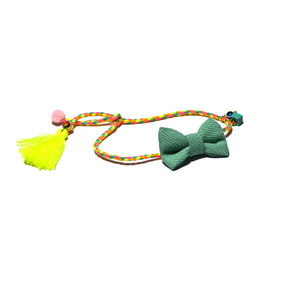 Μint Bow Bracelet - ύφασμα, φιόγκος, charms, με φούντες, pom pom, κορδόνια, μάτι, romantic, χεριού, αυξομειούμενα