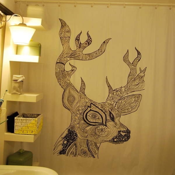 Κουρτίνα μπάνιου Deer Mandala - διακοσμητικό, design, ζωγραφισμένα στο χέρι, μοναδικό, μοντέρνο, δώρο, σπίτι, customized, διακόσμηση, decor, αδιάβροχο, χειροποίητα, gift - 2