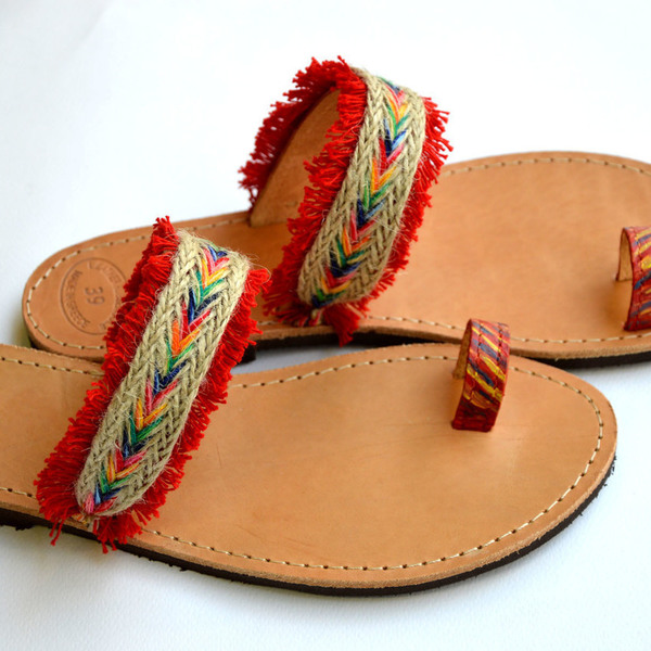 Handmade sandal Boho Red - κορδέλα, χρωματιστό, καλοκαιρινό, γυναικεία, σανδάλι, χειροποίητα - 2