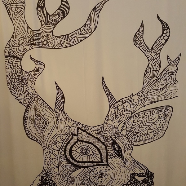 Κουρτίνα μπάνιου Deer Mandala - διακοσμητικό, design, ζωγραφισμένα στο χέρι, μοναδικό, μοντέρνο, δώρο, σπίτι, customized, διακόσμηση, decor, αδιάβροχο, χειροποίητα, gift - 3