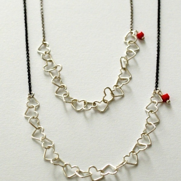 Xoutou's Silver Line Pendant Heart Chain - επιχρυσωμένα, ασήμι 925 - 2