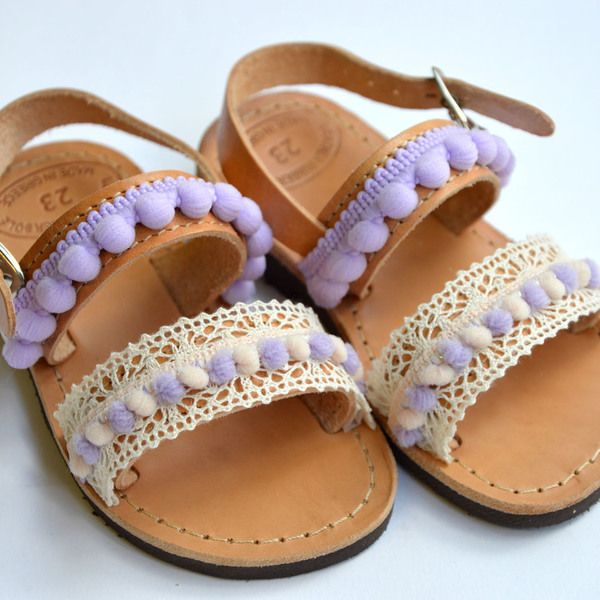Handmade baby sandal purpple - δαντέλα, σανδάλια, χειροποίητα - 2