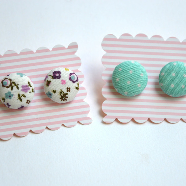 Set fabric buttons earings pastel - ύφασμα, βαμβάκι, χειροποίητα, φλοράλ, φθηνά