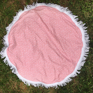 Στρογγυλή πετσέτα θαλάσσης ροζ τριγωνάκια - ύφασμα, καλοκαίρι, στρογγυλό, κορίτσι, πετσέτα, κορδόνια, παραλία, για παιδιά, πετσέτες - 5