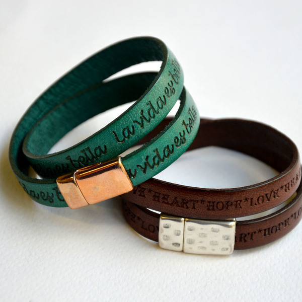 Handmade leather bracelets - δέρμα, χειροποίητα, personalised, σταθερά, πολύσειρα - 3