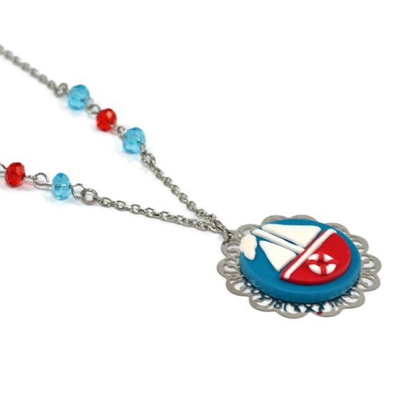 Sailboat turquoise necklace - αλυσίδες, καλοκαιρινό, καλοκαίρι, κρύσταλλα, μακρύ, αγάπη, πηλός, μακριά