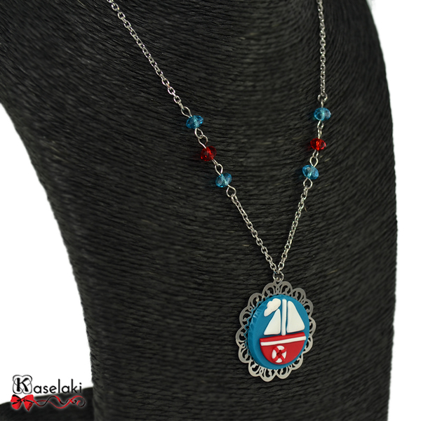 Sailboat turquoise necklace - αλυσίδες, καλοκαιρινό, καλοκαίρι, κρύσταλλα, μακρύ, αγάπη, πηλός, μακριά - 2