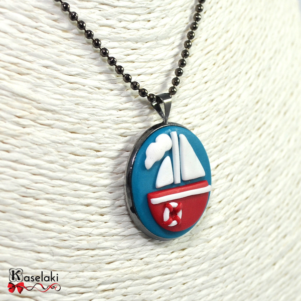 Sailboat GmB pendant - αλυσίδες, καλοκαιρινό, καλοκαίρι, μακρύ, αγάπη, πηλός, μέταλλο, μακριά - 3