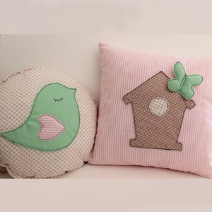 Σετ μαξιλάρια "happy bird" - ύφασμα, βαμβάκι, μαξιλάρι, κορίτσι, πουλάκια, δώρα για βάπτιση, για παιδιά, μαξιλάρια