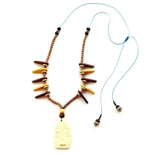 Africa necklace, εθνικ κολιε με ξυλινα και κεραμικα στοιχεια - ημιπολύτιμες πέτρες, chic, ξύλο, fashion, κερωμένα κορδόνια, γυναικεία, καλοκαίρι, χαολίτης, μακρύ, κεραμικό, χειροποίητα, χάντρες, μακριά, boho, ethnic - 2