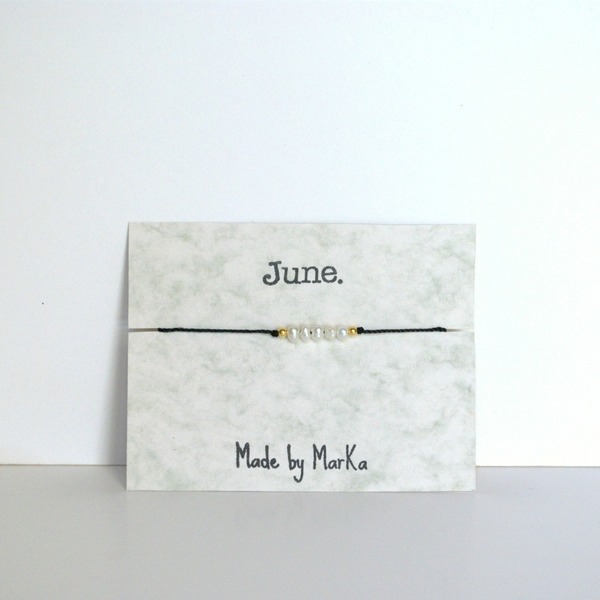 June birthstone bracelet - chic, handmade, μαργαριτάρι, δώρο, κορδόνια, χειροποίητα, χάντρες, minimal, αυξομειούμενα - 2