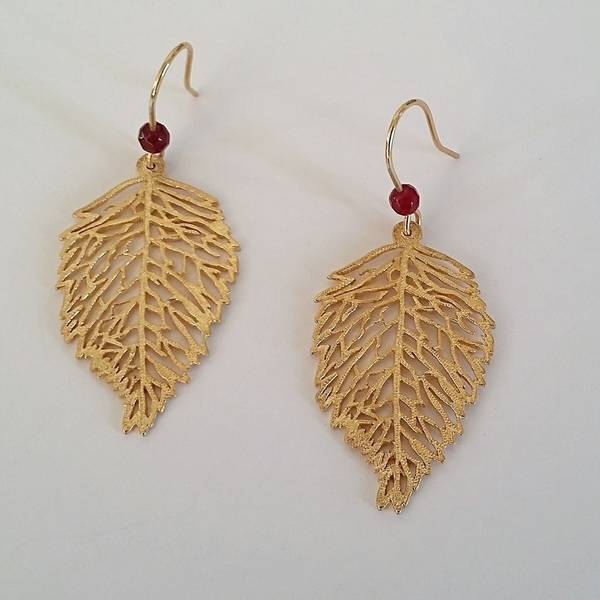 Leaf Earrings - επιχρυσωμένα, ασήμι 925, πλάτης, χειροποίητα, boho, faux bijoux