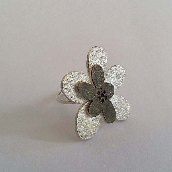 Marguerite ring-Ασημένιο Δαχτυλίδι Λουλούδι - statement, επιχρυσωμένα, ασήμι 925, λουλούδια, χειροποίητα, φλοράλ, μεγάλα, επιροδιωμένα - 4