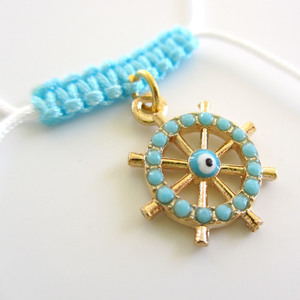 Macrame crystal navy wheel - chic, fashion, καλοκαιρινό, ιδιαίτερο, μοντέρνο, γυναικεία, κρύσταλλα, μέταλλο, κορδόνια, μάτι, άγκυρα, Black Friday, για παιδιά, φθηνά