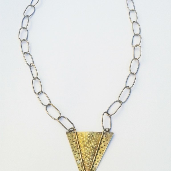 Triangle necklace, χειροποίητο κολιέ, ορείχαλκος - statement, chic, handmade, fashion, ορείχαλκος, μακρύ, κολιέ, χειροποίητα, boho - 2
