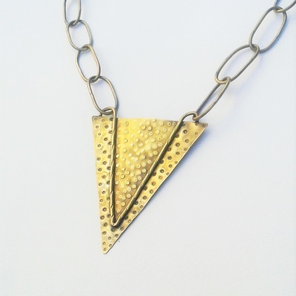 Triangle necklace, χειροποίητο κολιέ, ορείχαλκος - statement, chic, handmade, fashion, ορείχαλκος, μακρύ, κολιέ, χειροποίητα, boho