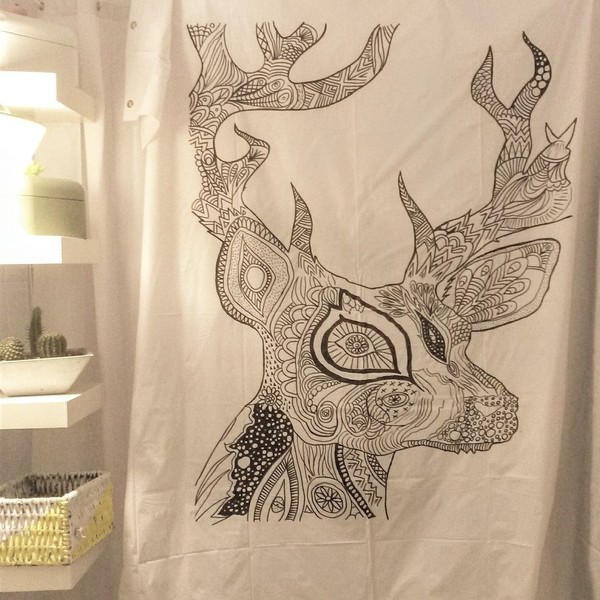 Κουρτίνα μπάνιου Deer Mandala - διακοσμητικό, design, ζωγραφισμένα στο χέρι, μοναδικό, μοντέρνο, δώρο, σπίτι, customized, διακόσμηση, decor, αδιάβροχο, χειροποίητα, gift