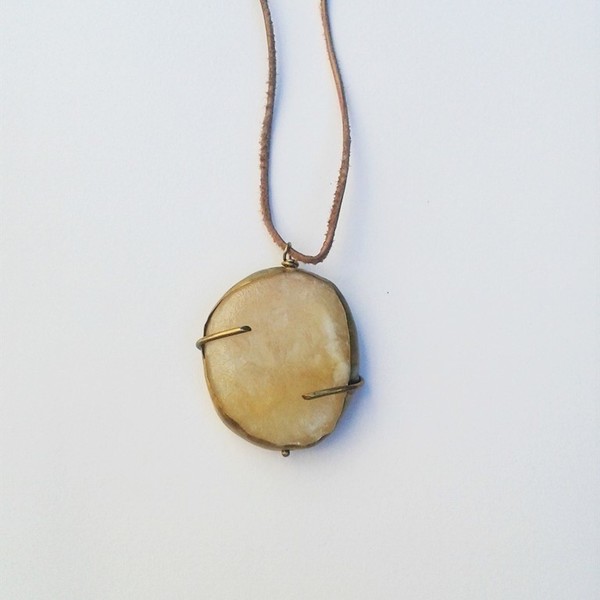 Stone necklace no3 - χειροποίητο μακρύ κολιέ, οξειδωμένος ορείχαλκος, δερμάτινο κορδόνι - δέρμα, δέρμα, statement, chic, handmade, fashion, ορείχαλκος, κολιέ, κορδόνια, χειροποίητα, boho