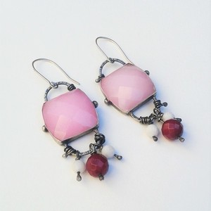 Pink jade earrings - Χειροποίητα ασημένια (.925) σκουλαρίκια με ημιπολύτιμες πέτρες ροζ νεφρίτη - statement, ημιπολύτιμες πέτρες, chic, handmade, fashion, ασήμι 925, νεφρίτης, σκουλαρίκια, χειροποίητα